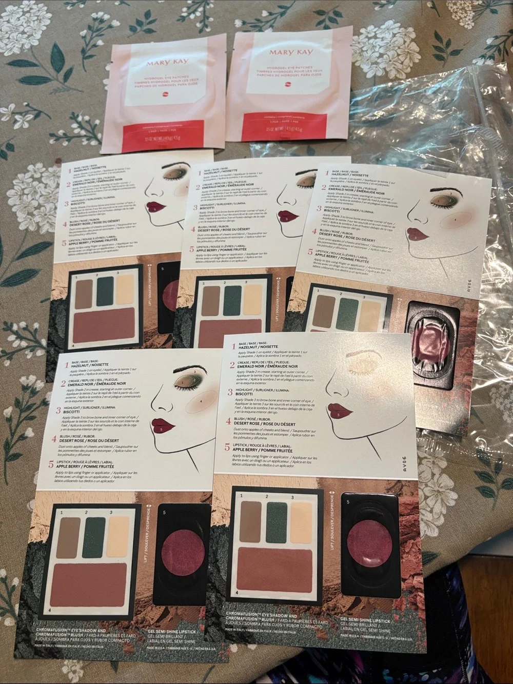 Mary Kay beauty lot, lipstick, blush eyeshadow, and eye patches